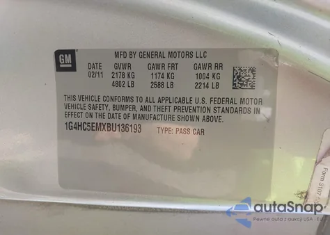 2011 Buick Lucerne Cxl from USA, damaged, VIN 1G4HC5EMXBU136193